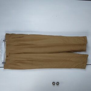 Bachrach Mens Tan Pleated /Cuffed Hem Dress  Office Trousers Silk Wool Sz.35X30